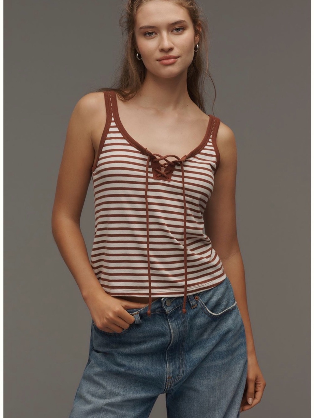 Nation Los Angeles Jil Lace-Up Tank Top  Size XL